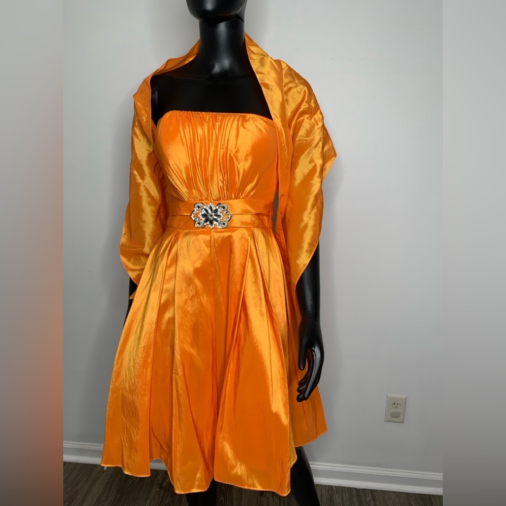 Aspeed Vibrant Orange Strapless Dress with Embellished Belt